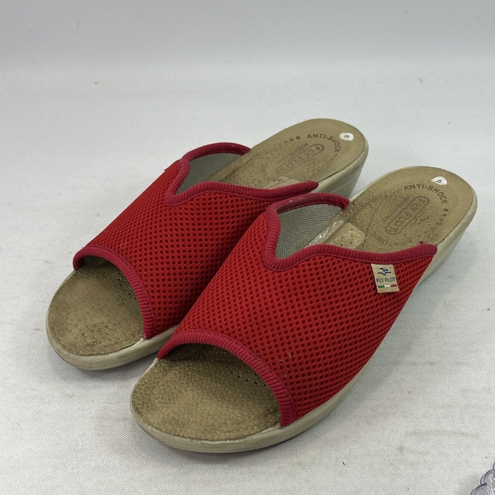 Fly Flot Sandals Women's US 8 EU 39 Red Mesh Anatomic Anti-Shock Slip On Mules
